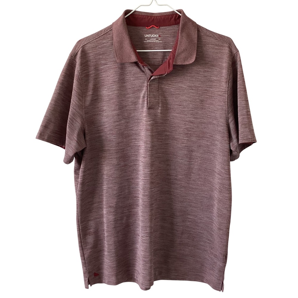 UNTUCKit Mens Large Burgundy Space Dye Performance Short‎ Sleeve Polo Shirt L